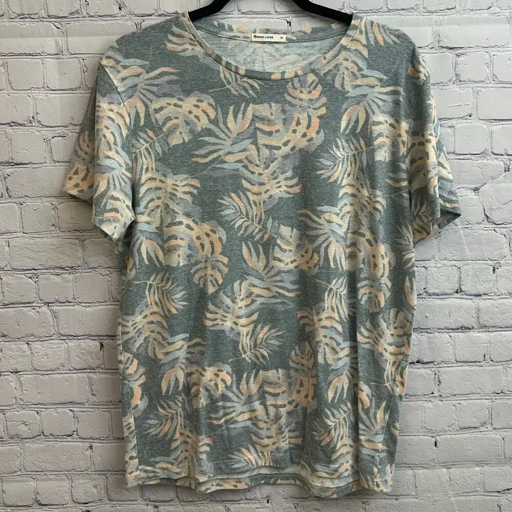 Marine Layer Muted Tropical Leaves Multicolor T Shirt Women's Medium Vacation - Picture 1 of 6